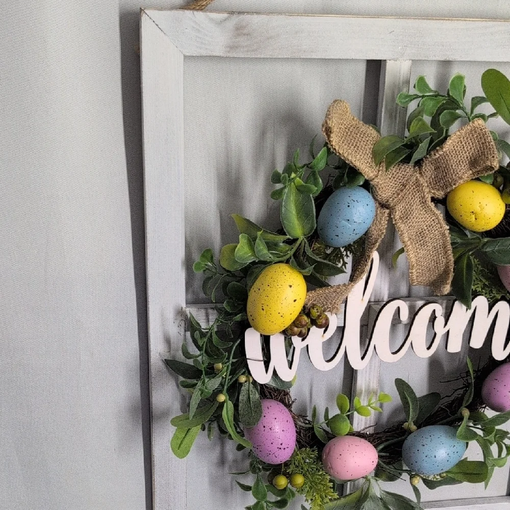 Hobby Lobby Easter Wreath with Pastel Eggs and Greenery